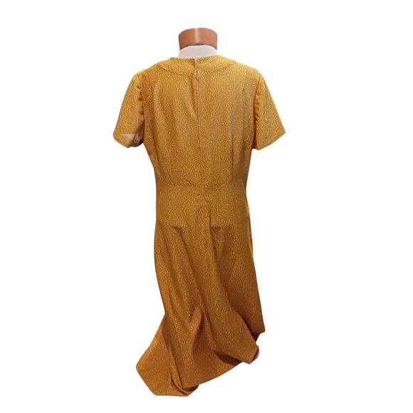 Vintage 1960s Shimmering Gold Maxi Dress Formal Gala Maxi Short Sleeve Holidays - Picture 8 of 10